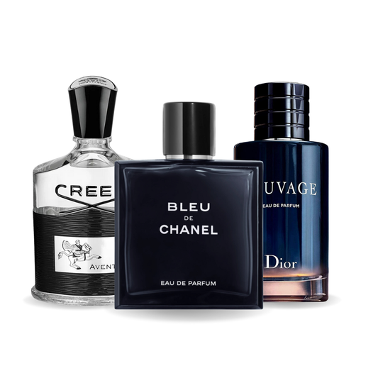 Promocyjny pakiet 3 perfum: Creed AVENTUS, BLEU DE CHANEL i Dior SAUVAGE 100 ml.