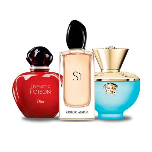 Promocyjny pakiet 3 perfum: Dior HYPNOTIC POISON, Giorgio Armani SÌ i Versace DYLAN TURQUOISE 100 ml.